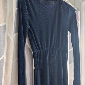ZARA Dark Blue Striped Stretch Long Dress | Elegant Fit